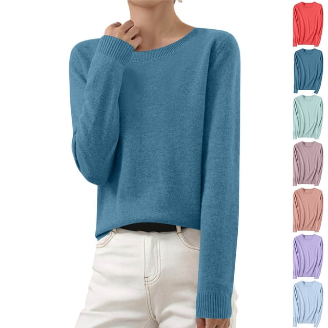 Meichang Chandails pour Femmes Tendance Col Rond Manches Longues Chandail Tricoté Coupe Ample Chandails Surdimensionnés Chandails d'Automne pour Femmes