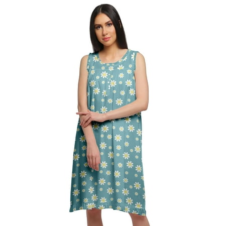 

Moomaya Printed Sleeveless Nightdress For Ladies Button Placket Nightwear