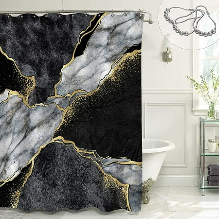 Black Grey Marble Shower Curtain For, Black White And Gold Marble Shower Curtain