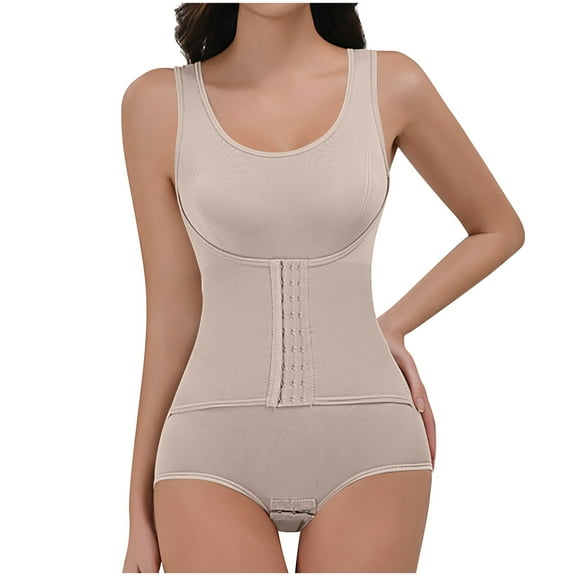 ZQUUVOU Women's Shapewear Bodysuit Plus Size Convertible Straps Bodysuit Hook Eye Front Tummy Control Butt Lifting Khaki