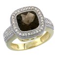 thumbnail image 1 of 10K Yellow Gold Natural Smoky Topaz Ring Cushion-cut 9x9mm Diamond Accent, size 8.5, 1 of 1