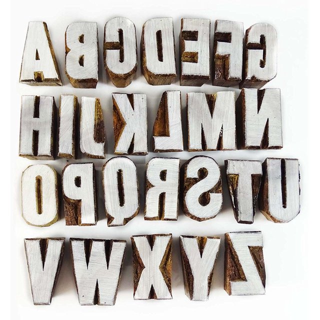 Alphabet Text Wood Stamps Block Hand Craved Printing Blocks Textile Stamp India