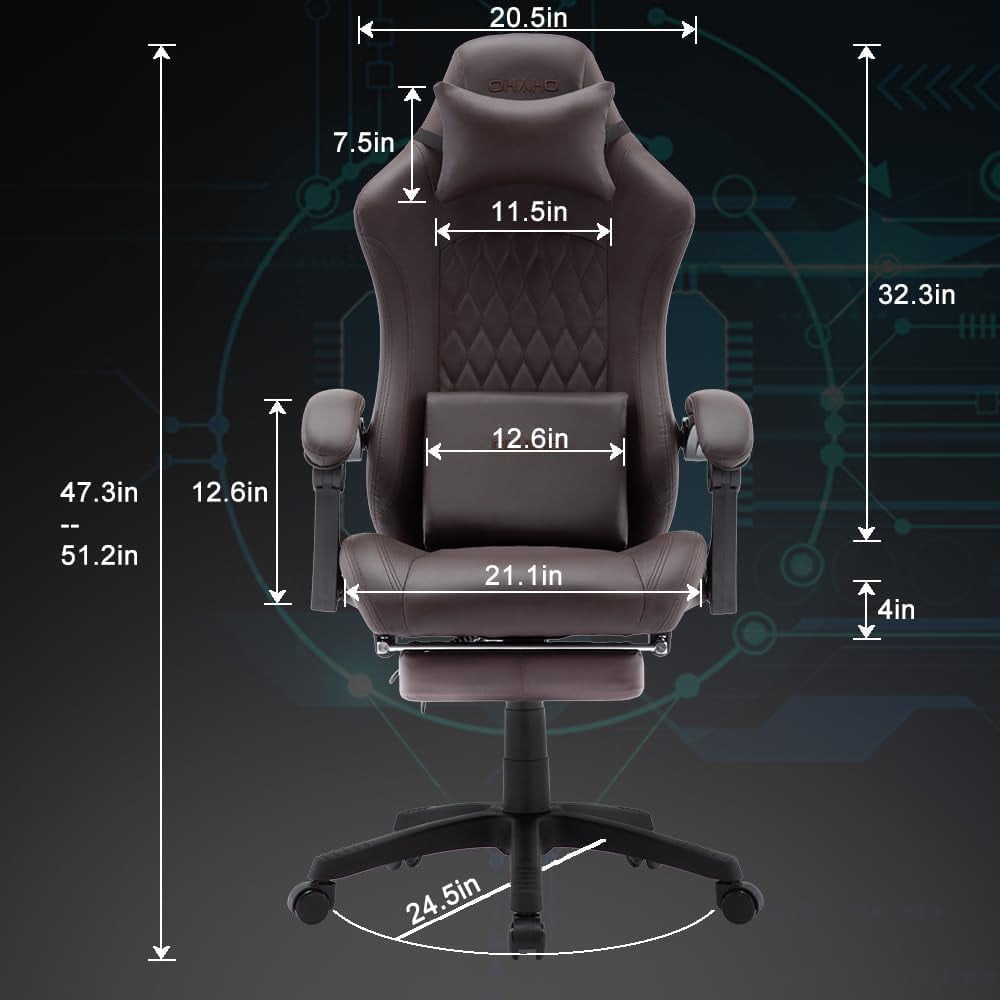 OHAHO Gaming Chair Computer Chair with Footrest and Lumbar Support, Height Adjustable Game Chair with 360° Swivel Seat and Headrest and for Office or Gaming (Red)