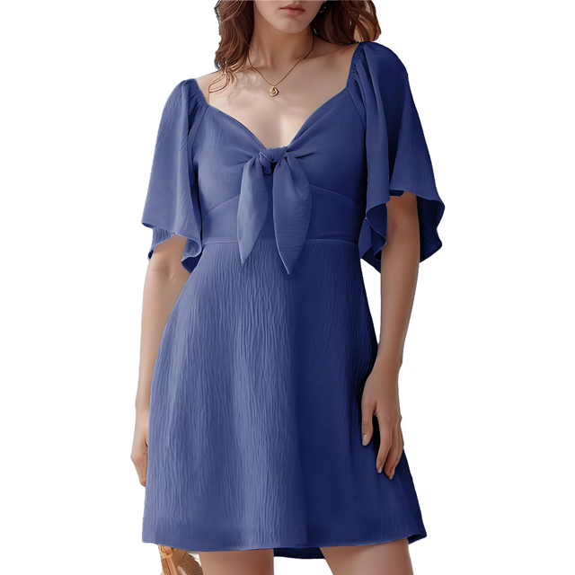 Womens Dresses 2025 Spring Summer Deep V Neck Elegant Bow Tie Mini Dress