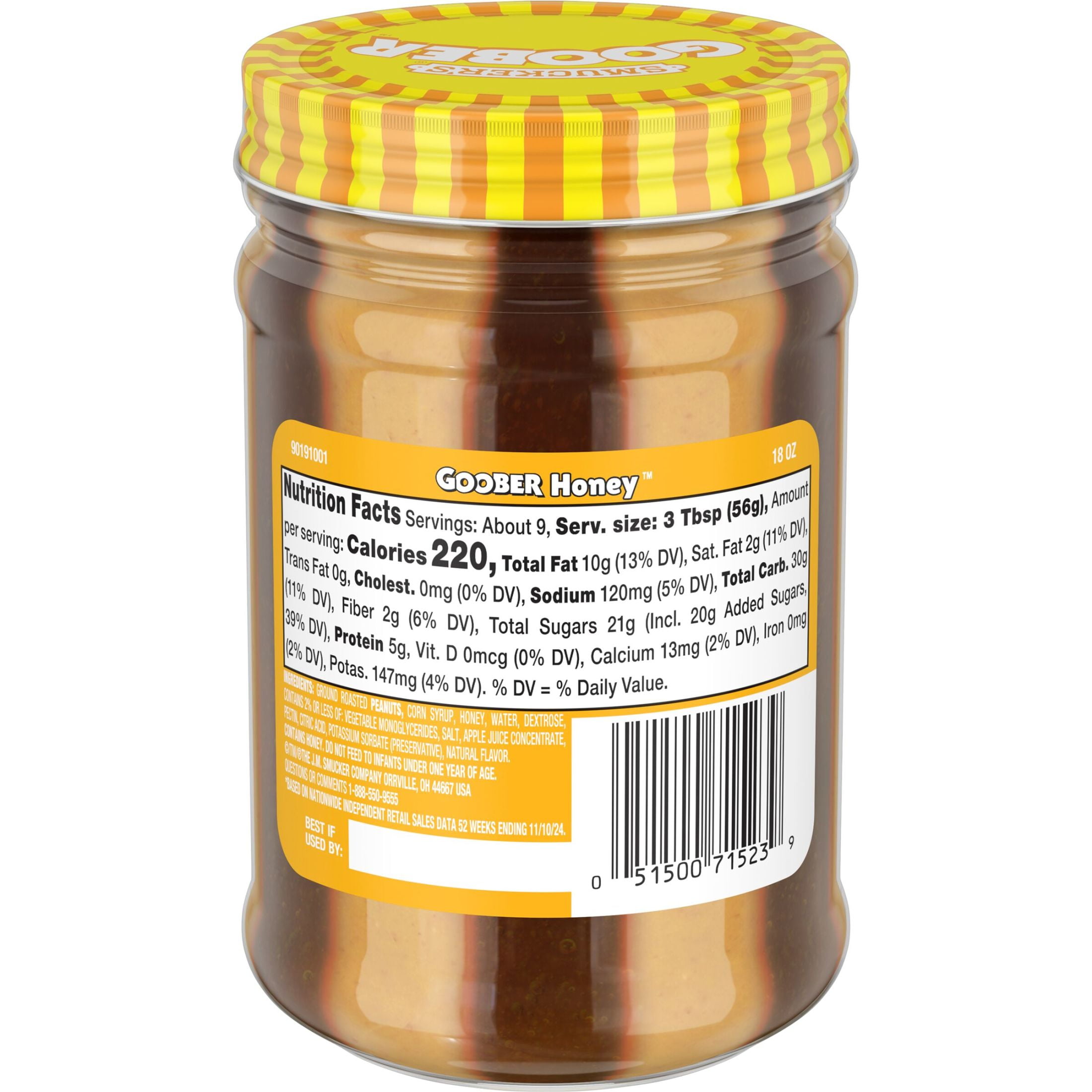 (12 pack) Smucker's Goober Peanut Butter & Honey Spread Stripes, 18 oz Jar