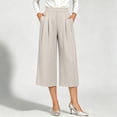 thumbnail image 5 of YuXingFu Womens High Waist Wide Leg Pleated Capri Pants - Side Pockets Work Summer Spring Beige S, 5 of 7