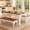 Brown & White, variant on 63" Farmhouse Dining Table Set for 4-6, Kitchen Table with 2 Benches for Dining Room, Brown & White