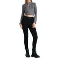 thumbnail image 2 of INSPIRE CHIC Women's Faux Suede Cropped Jacket Double Breasted Stand Collar Zip Up Long Sleeve Coat S Dark Grey, 2 of 5