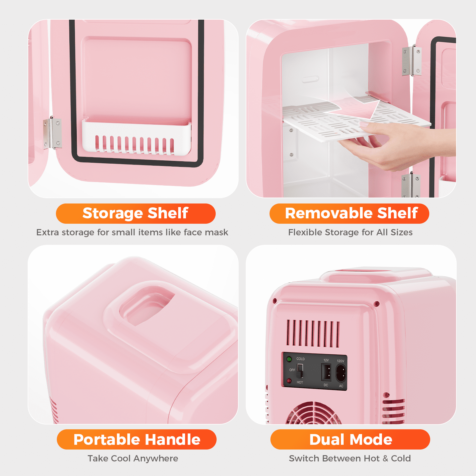 Mini Fridge, 4 Liter/6 Can Mini Makeup Fridge, 110V AC/ 12V DC Portable Thermoelectric Cooler&Warmer for Skincare, Drink, Cosmetic, Medicine, Small fridge for Bedroom, Office, Dorm, Car, Pink