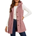 thumbnail image 2 of Jsaierl Women's Cable Knit Hooded Long Vest Button Down Sleeveless Cardigan Cozy Fall Winter Layering Outwear, 2 of 10