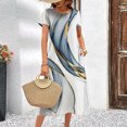 thumbnail image 2 of Vestido elegante de verano para mujer, de manga corta, con estampado de rayas, falda holgada de corte A, cuello redondo informal, 2 of 2