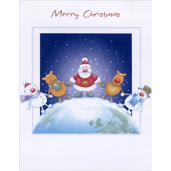 Designer Greetings Santa, Reindeer and Snowmen Holding Hands Box of 18 Christmas Cards