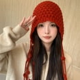 thumbnail image 4 of Women Girls Knitted Beanie Hat Crochet Braided Knit Warmer Cap Skiing Snowboarding Ear Flap Hats, 4 of 5