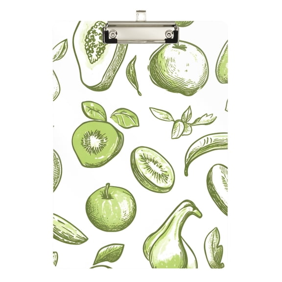 FORMRS Acrylic Clipboard with Low Profile Clip Standard A4 Letter Size, 12.5" x 9", Kiwi Leaves Fruit Pattern