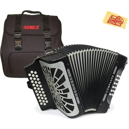 Hohner Compadre GCF 3-Row Diatonic Accordion Bundle with Gig Bag and Austin Bazaar Polishing Cloth - Black