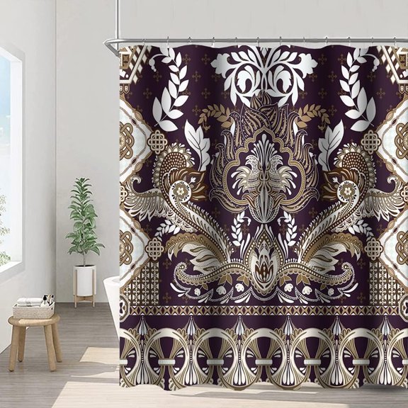 Vintage Bohemian Style Shower Curtains Boho Chic Damask Floral Print Modern Bathroom Decor Waterproof Polyester Fabric 72x72 Inch Shower Curtains Sets with Hooks