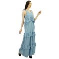 thumbnail image 6 of Bimba Sexy Summer Spaghetti Strap Sundress V-Neck Casual Ruffle Long Maxi Beach Dress, 6 of 9