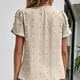 thumbnail image 5 of Blusa jacquard con mangas de pétalos Manga corta Cuello redondo Blusa con mangas de pétalos de color liso Top, 5 of 8