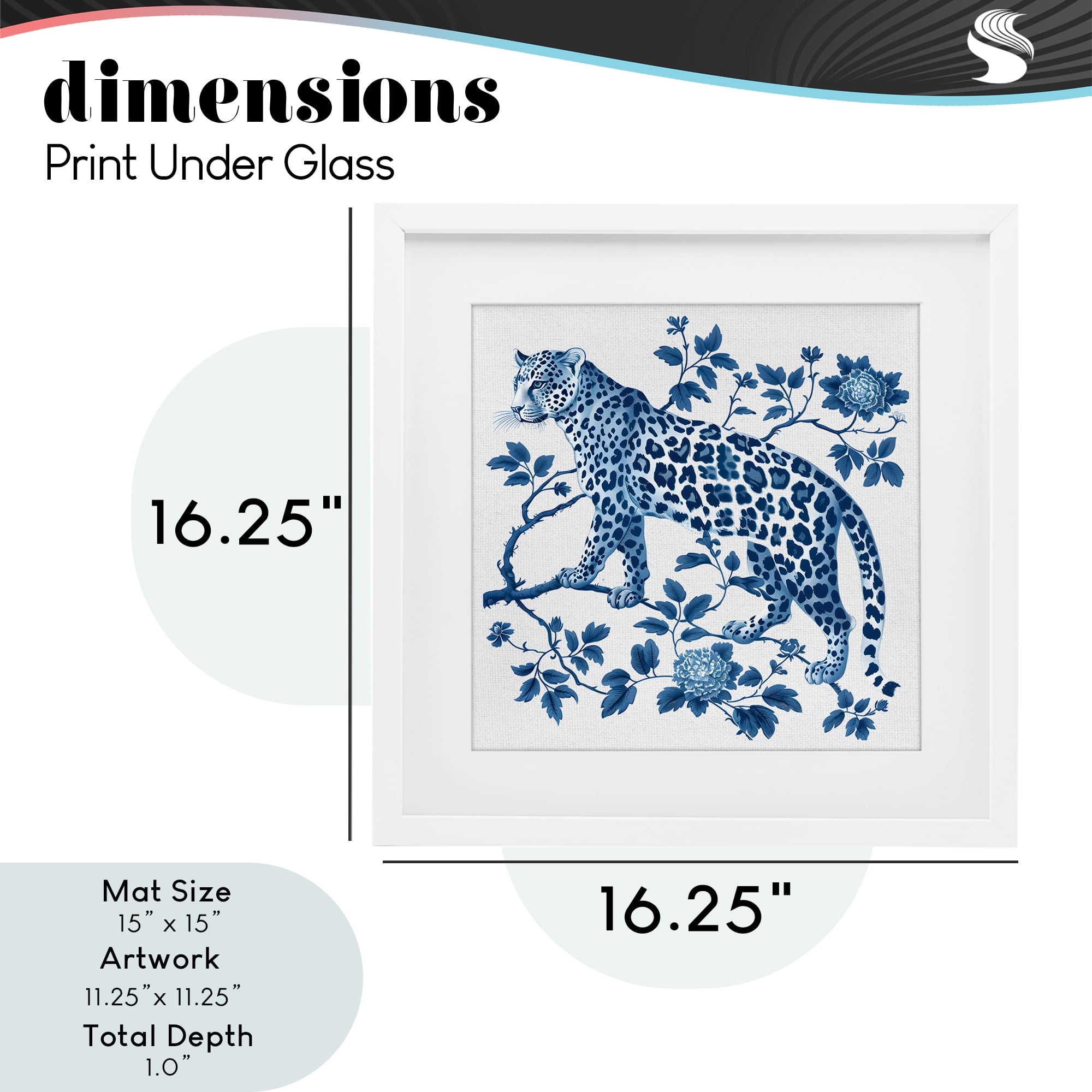 Traditional Ornate Floral Leopard White Framed Print Under Glass, design by Lettered and Lined