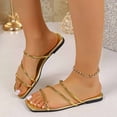 thumbnail image 5 of HomeDM Women's Flat Sandals Strappy Square Open Toe Slide Sandals Dressy Comfortable Slip On Beach Sandals for Summer, Gold Size 8.5, 5 of 6