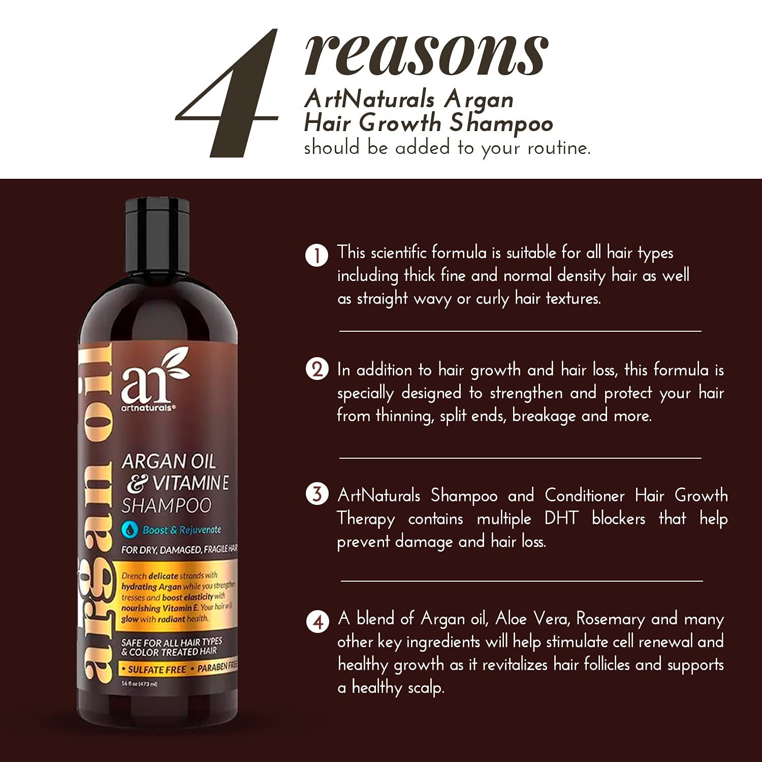 Art Naturals Organic Argan Oil Hair Loss Shampoo for Hair Regrowth