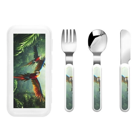 

Rateoe Flying Parrots In Jungle for Stainless Steel Kids Silverware Set - Child and Toddler Safe Flatware - Children s Knife Fork And Spoon Set