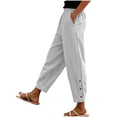 thumbnail image 3 of Ohufall Pants for Women Lightweight Drawstring Elastic Waist Pant Wide Leg Button Pocket Pant, 3 of 6