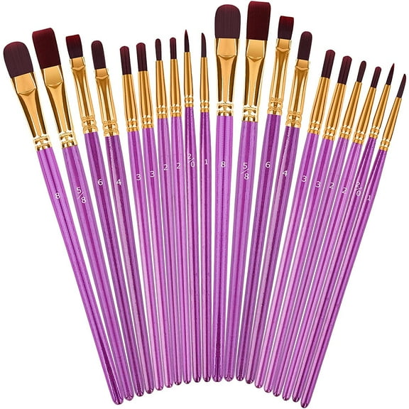 Paint Brushes Set,20 Pcs Paint Brushes for Acrylic Painting, Oil Watercolor Acrylic Paint Brush, Artist Paintbrushes for Body Face Rock Canvas, Kids Adult Drawing Supplies,Purple