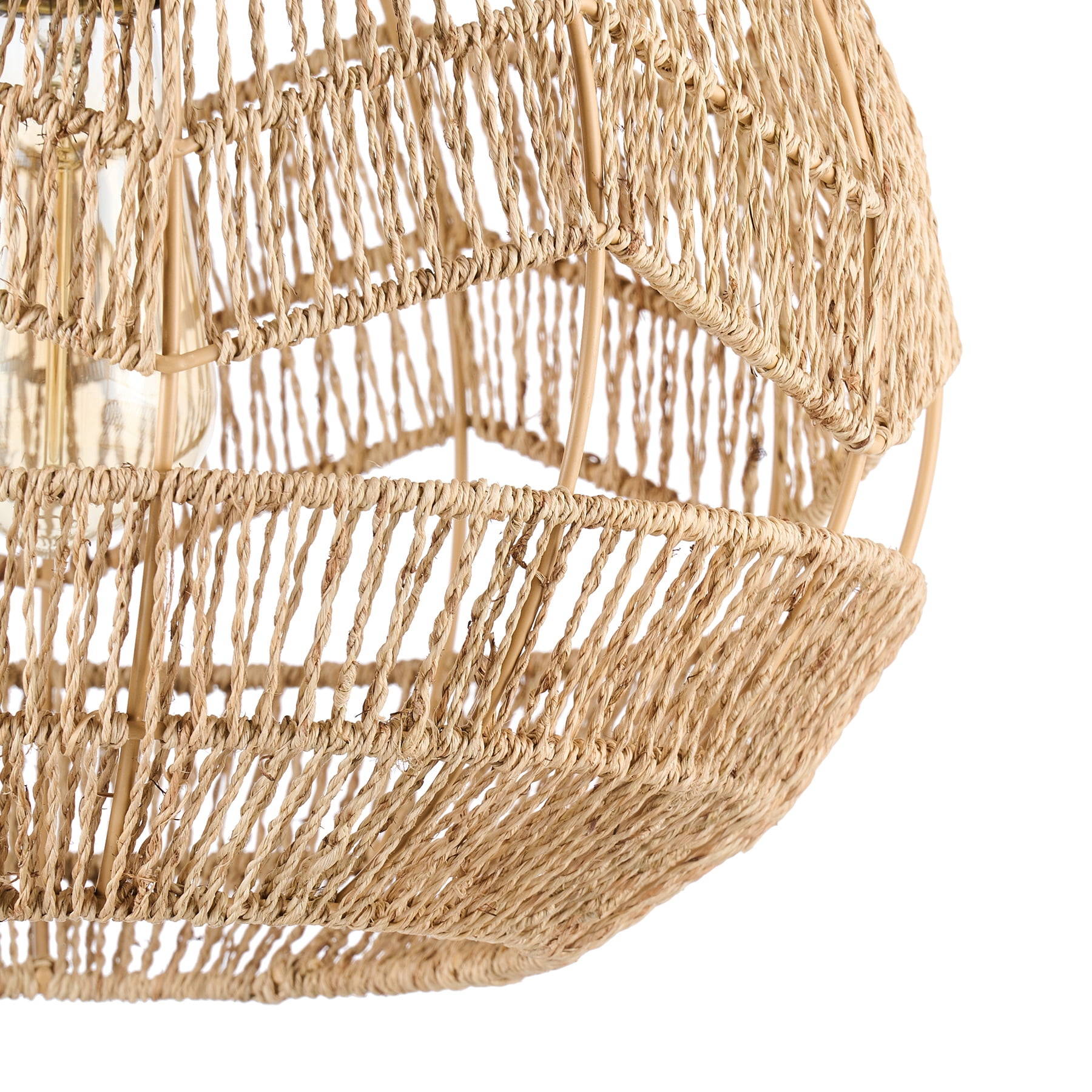 Boho Pendant Light Fixture with 13" Ball Rattan Shade and Adjustable 59" Hanging Cord, Light Brown