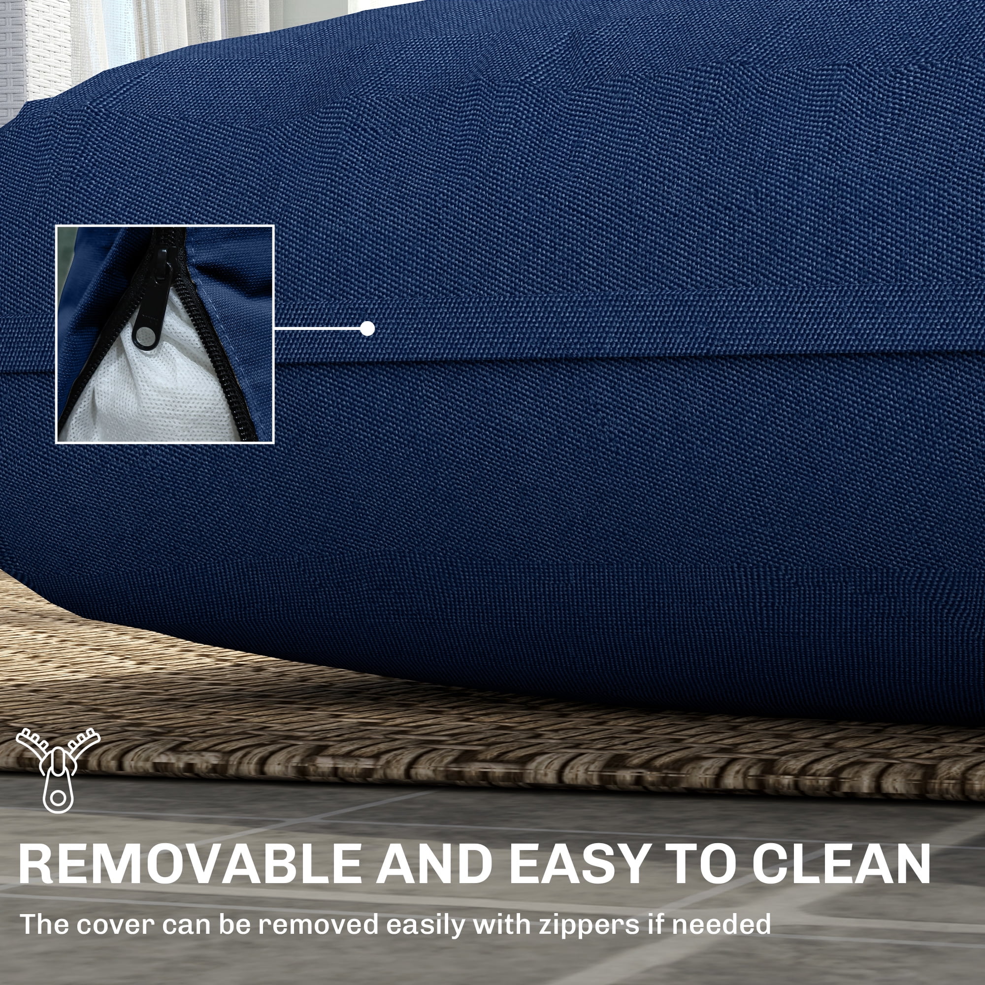 Outsunny 2 Seater Patio Furniture Cushions, 5 in Outdoor Loveseat Cushions with Removable Cover, Replacement Cushions for Outdoor Furniture, Navy Blue