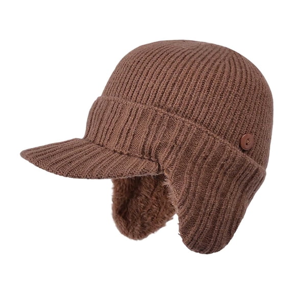 Winter Beanie with Brim and Ear Flaps for Men, 2026 Sherum Cozy Head Beanie, Outdoor Knitted hat with Lining for Warmth Caps for Men Women