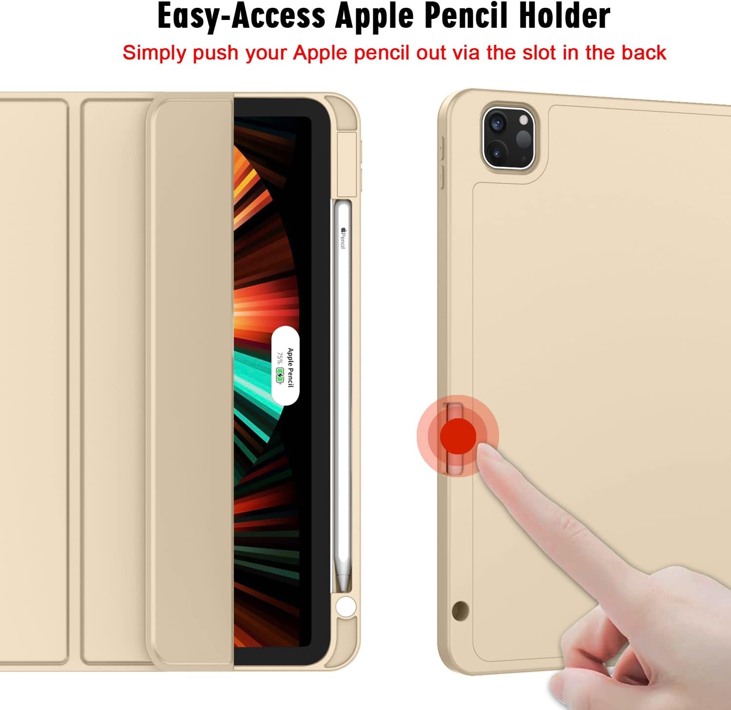HCTian New iPad Pro 12.9 Inch Case 2022/2021/2020(6th/5th/4th Gen) with Pencil Holder,Smart Case [Support Touch ID and Auto Wake/Sleep] with Auto 2nd Gen Pencil Charging