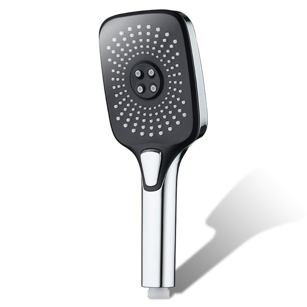 Cabezal de ducha cuadrado de lluvia Boquilla de pulverización chapada en plástico Aspersor de baño de mano Gimnasio Hotel Suministros de baño Plata Negro 4 modos Scienceny HA009448-01