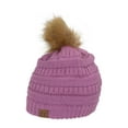 thumbnail image 1 of Gravity Threads Cable Knit Faux Fur Pom Pom Beanie Hat, New Lavender, 1 of 2