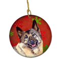 thumbnail image 1 of Norwegian Elkhound Red Snowflake Holiday Christmas Ceramic Ornament, 1 of 1