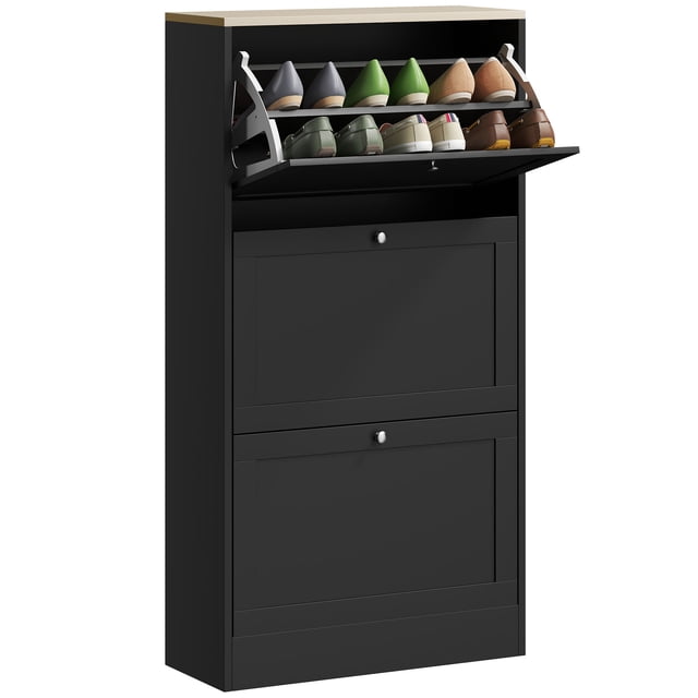 HOMCOM Armoire à Chaussures Moderne avec 3 Tiroirs Basculants pour 18 Paires de Chaussures
