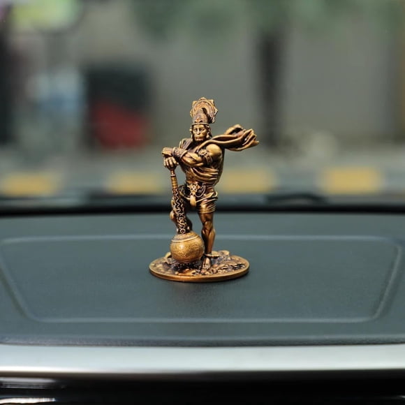 Zig Zag Bahubali Hanuman Idol for Car Dashboard Hanuman Murti Bajrang Bali Small Statue for Gift, Decor, Golden (4.5 inch)
