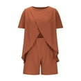 thumbnail image 6 of CheerKidz 2 Piece Outfits for Women Lightweight Matching Home Sets Cap Sleeve Tops and Elastic Waisted Shorts Cotton and Linen Solid Color Clothes Set(Coffee,2XL), 6 of 9