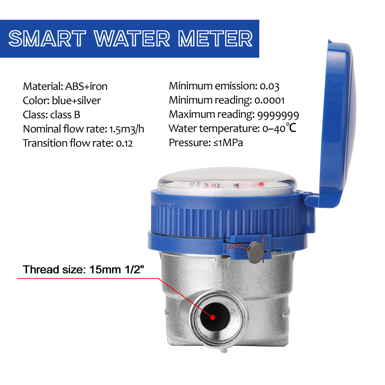 15mm 1/2" Household Mechanical Rotor Type Cold Water Meter Pointer Digital I5Z4 