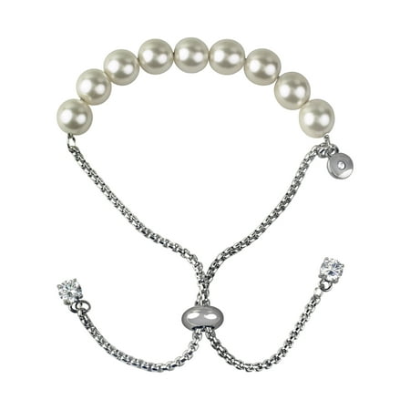 Believe by Brilliance Fine Silver Plated Simulated Pearl Adjustable Bracelet