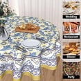 thumbnail image 6 of Yellow and Blue Floral Tablecloth Round 60 Inch Farmhouse Boho Tablecloth Spring Summer Fabric Table Cloth With Wrinkle Resistant For Kitchen Holiday Picnic Party Dinner Room Indoor Outdoor Decor, 6 of 6