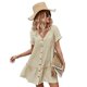 thumbnail image 2 of Short Sleeve Mini Shirt Dress Summer 2021 Vintage Pockets Beach Dresses Women Casual Loose Large Size V-Neck A-Line Robe Solid zhangmengya LED, 2 of 2