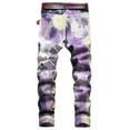 thumbnail image 4 of Mens Stretchy Denim Pants Tie-Dye Straight Leg Jeans with Pockets Plus Size Slim-Fit Buckle Lounge Trousers, 4 of 7