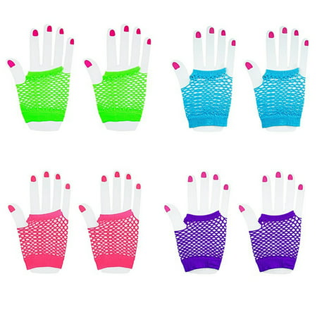 Fingerless Diva Fishnet Wrist Gloves Assorted Neon Colors (12 Pairs)
