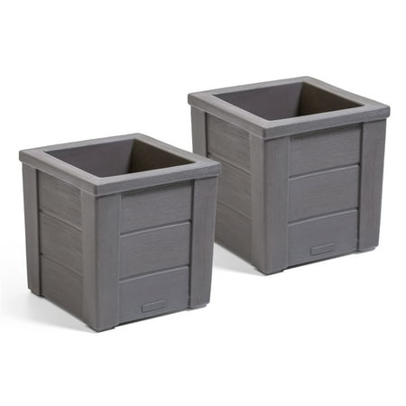 Step2 Lakewood 16  Resin Dark Cedar Indoor Outdoor Planter 2 Pack