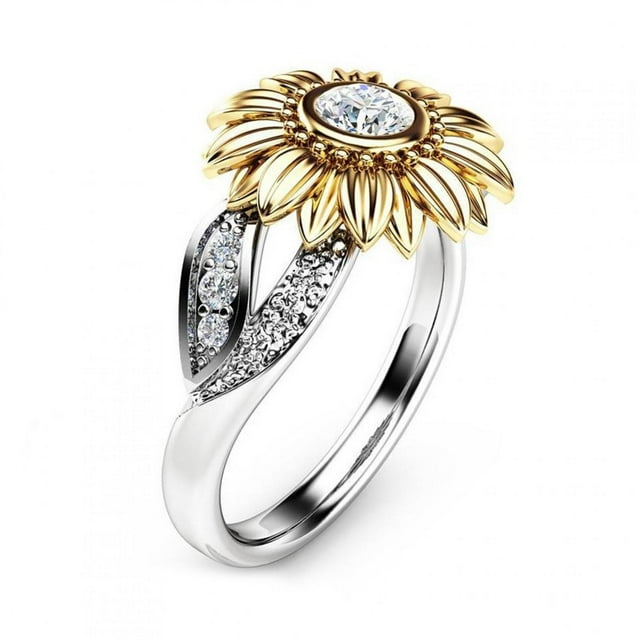 Anillo de girasol, anillo de compromiso de cobre con circonita para mujer, moderno anillo de circonita para mujer, confiable y duradero
