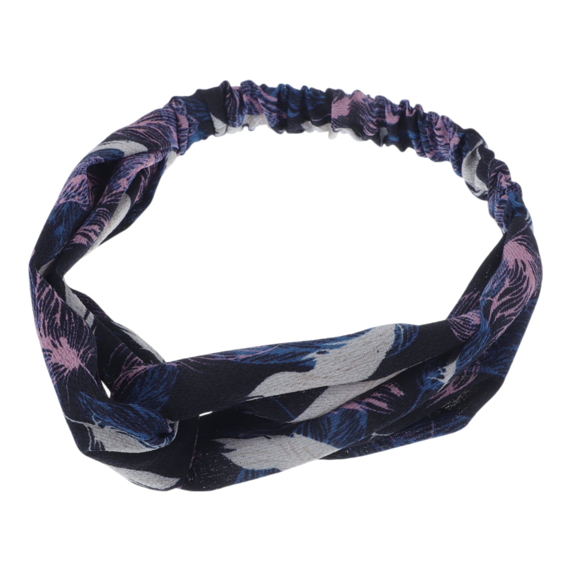 Unique Bargains Fashion Feather Pattern Cross Elastic Hairband 1 Pc Navy Blue