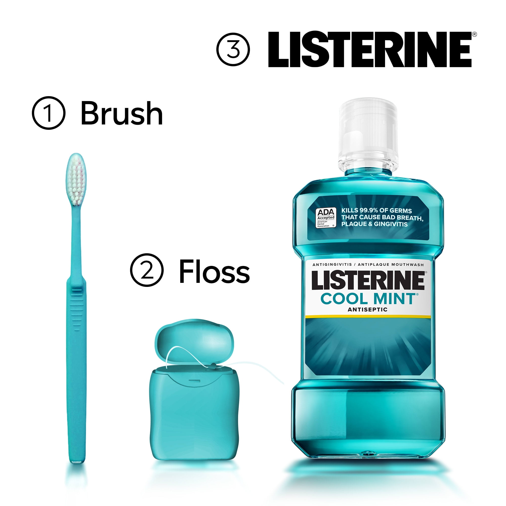 (3 pack) Listerine Cool Mint Intense Antiseptic Mouthwash, For Bad Breath & Plaque Oral Care, 1.5 L