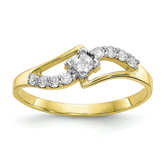 Primal Gold 10 Karat Yellow Gold with Rhodium-plated Cubic Zirconia Fashion Ring