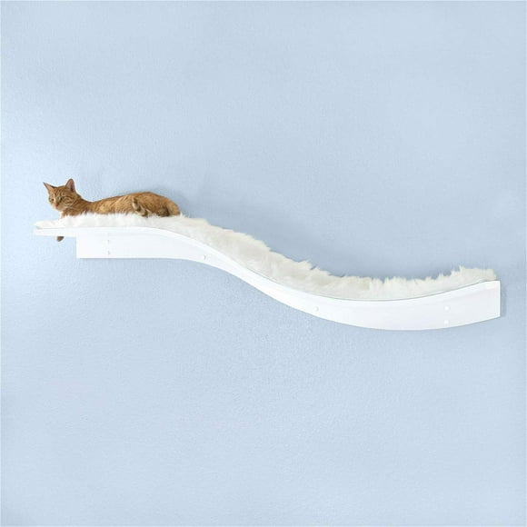 THE REFINED FELINE Lotus Branch Cat Shelf, Sturdy Wave Design Cat Wall Perch, Wall Mounted Shelves, Comfortable Berber Carpet or Faux Fur Pads